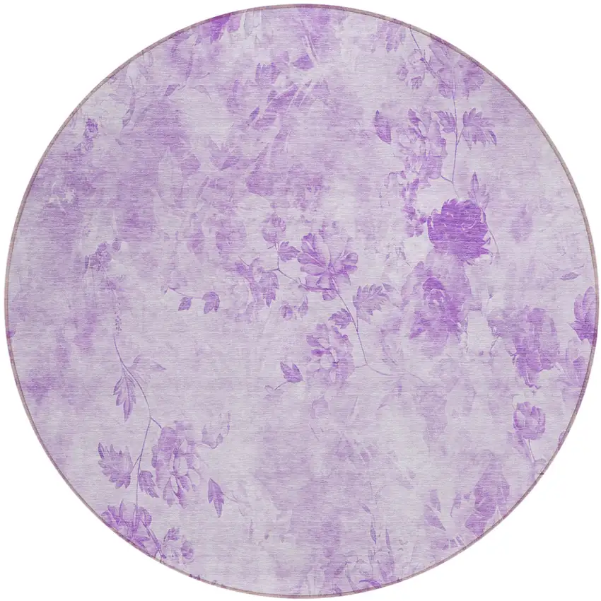 8' Lavender And Purple Round Floral Washable Indoor Outdoor Area Rug Photo 1