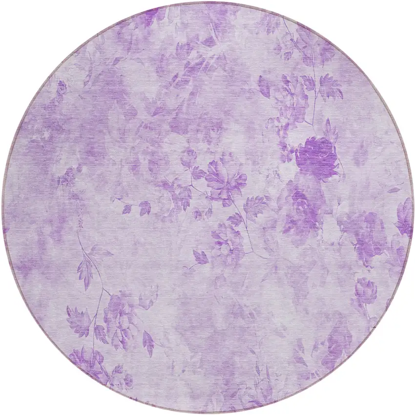 8' Lavender And Purple Round Floral Washable Indoor Outdoor Area Rug Photo 1