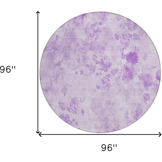 8' Lavender And Purple Round Floral Washable Indoor Outdoor Area Rug Photo 8