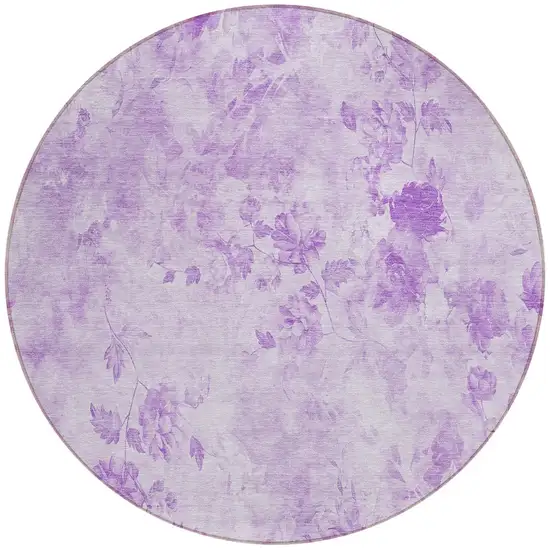 8' Lavender And Purple Round Floral Washable Indoor Outdoor Area Rug Photo 5