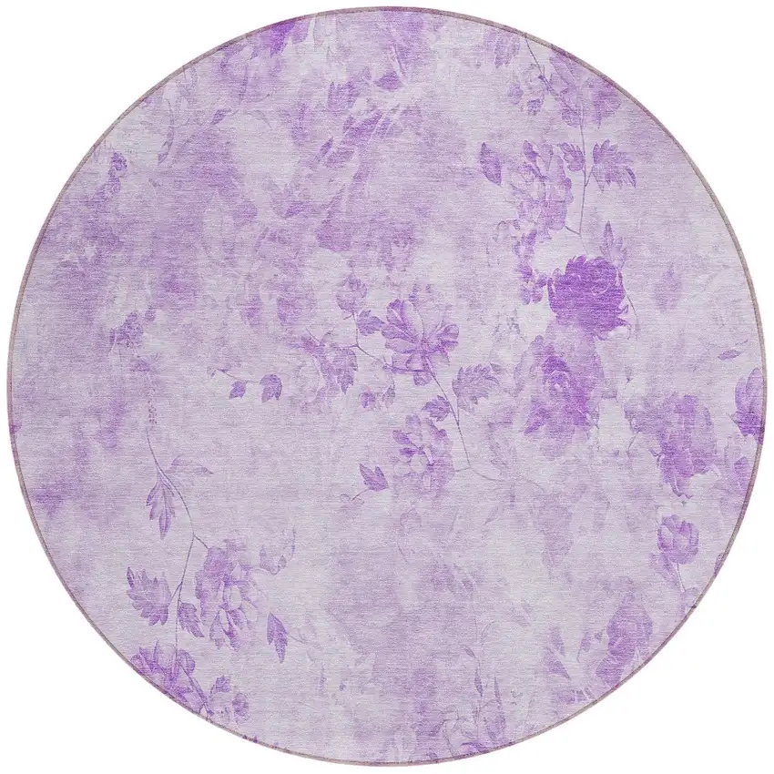 8' Lavender And Purple Round Floral Washable Indoor Outdoor Area Rug Photo 5