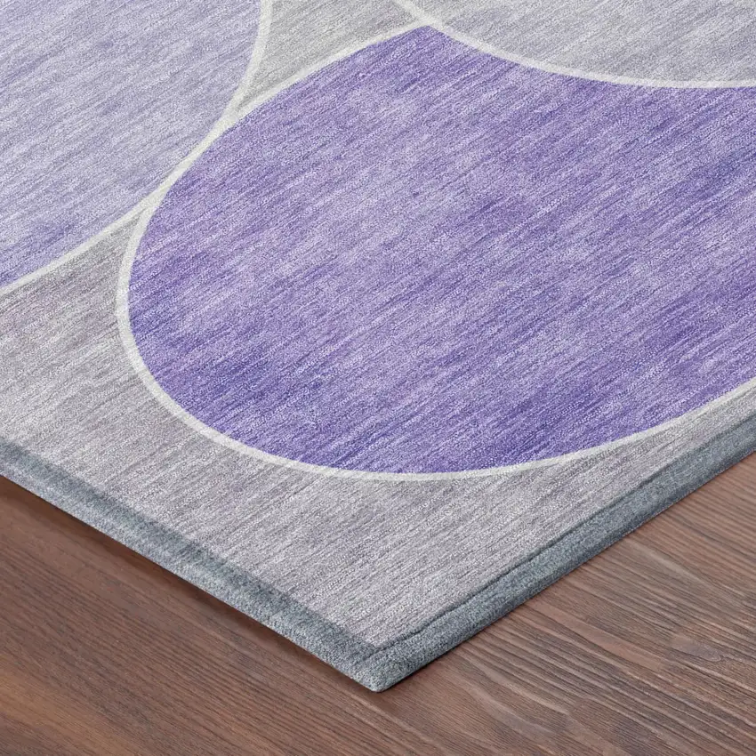 8' Lavender And Purple Round Geometric Washable Indoor Outdoor Area Rug Photo 5