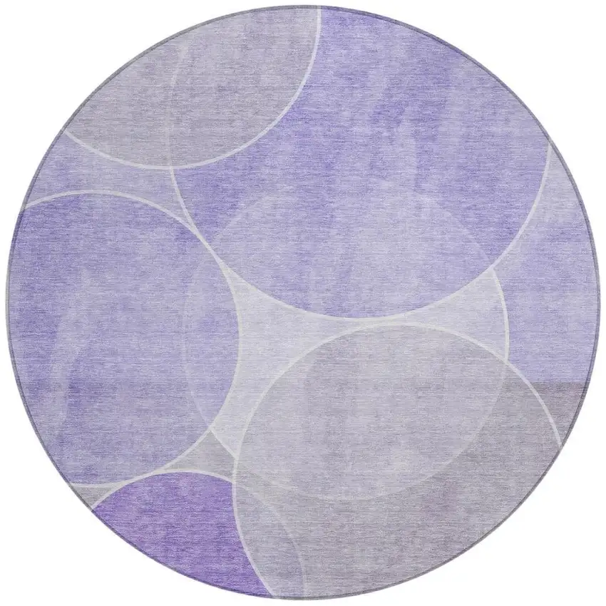 8' Lavender And Purple Round Geometric Washable Indoor Outdoor Area Rug Photo 2