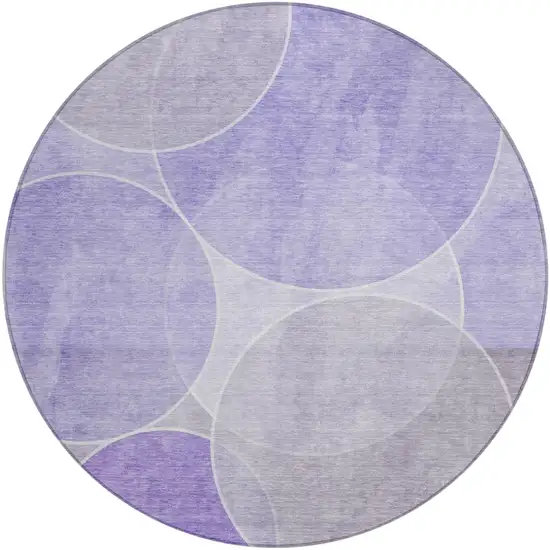 8' Lavender And Purple Round Geometric Washable Indoor Outdoor Area Rug Photo 3