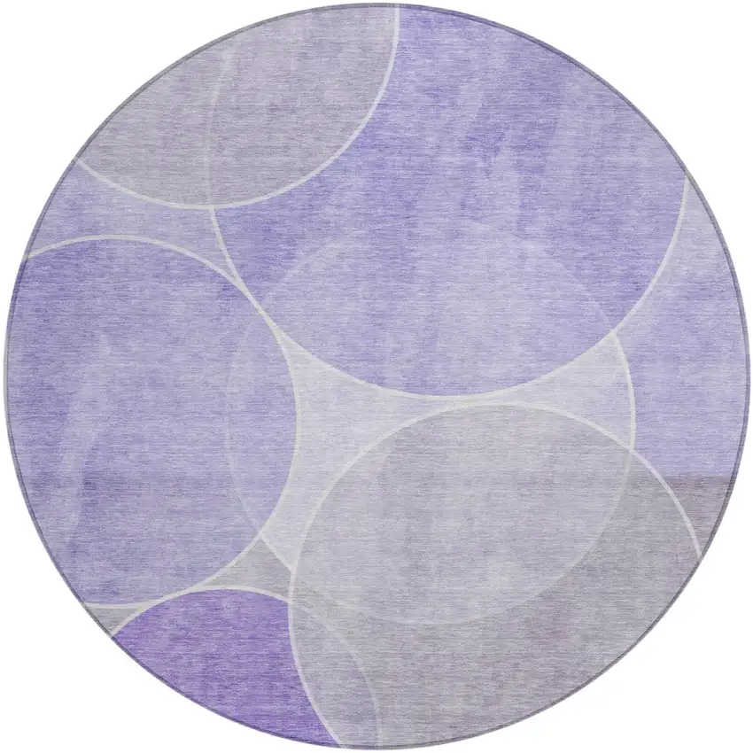8' Lavender And Purple Round Geometric Washable Indoor Outdoor Area Rug Photo 3