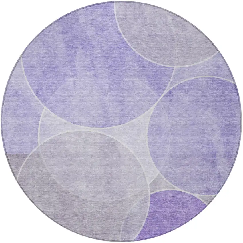 8' Lavender And Purple Round Geometric Washable Indoor Outdoor Area Rug Photo 4