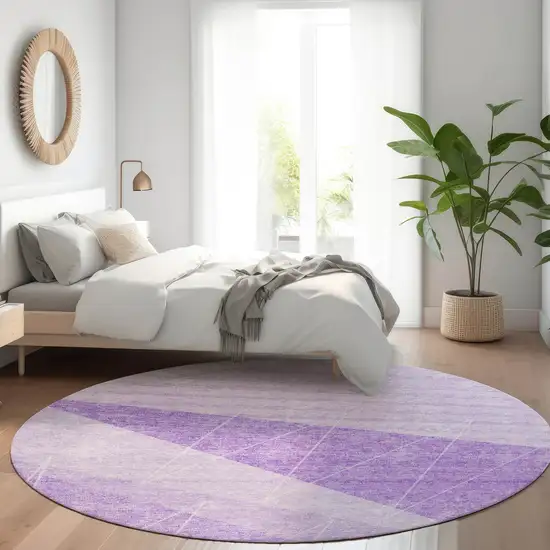 8' Lavender And Purple Round Geometric Washable Indoor Outdoor Area Rug Photo 6