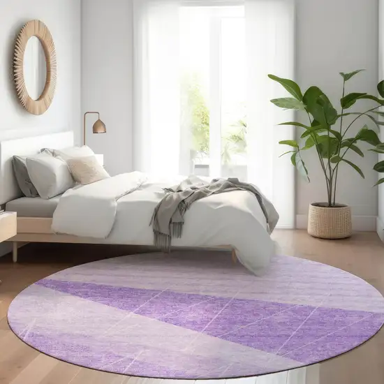 8' Lavender And Purple Round Geometric Washable Indoor Outdoor Area Rug Photo 6