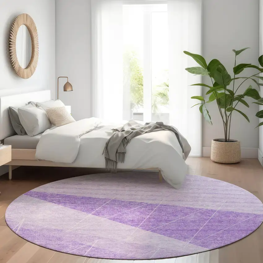 8' Lavender And Purple Round Geometric Washable Indoor Outdoor Area Rug Photo 6