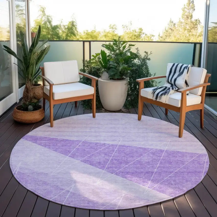8' Lavender And Purple Round Geometric Washable Indoor Outdoor Area Rug Photo 5