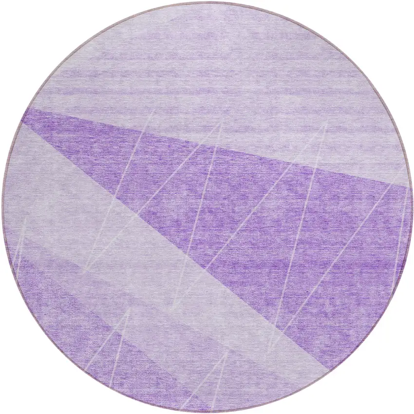 8' Lavender And Purple Round Geometric Washable Indoor Outdoor Area Rug Photo 1