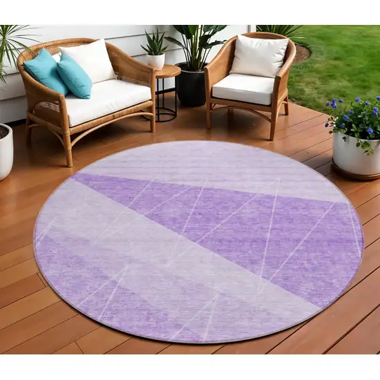 8' Lavender And Purple Round Geometric Washable Indoor Outdoor Area Rug Photo 1