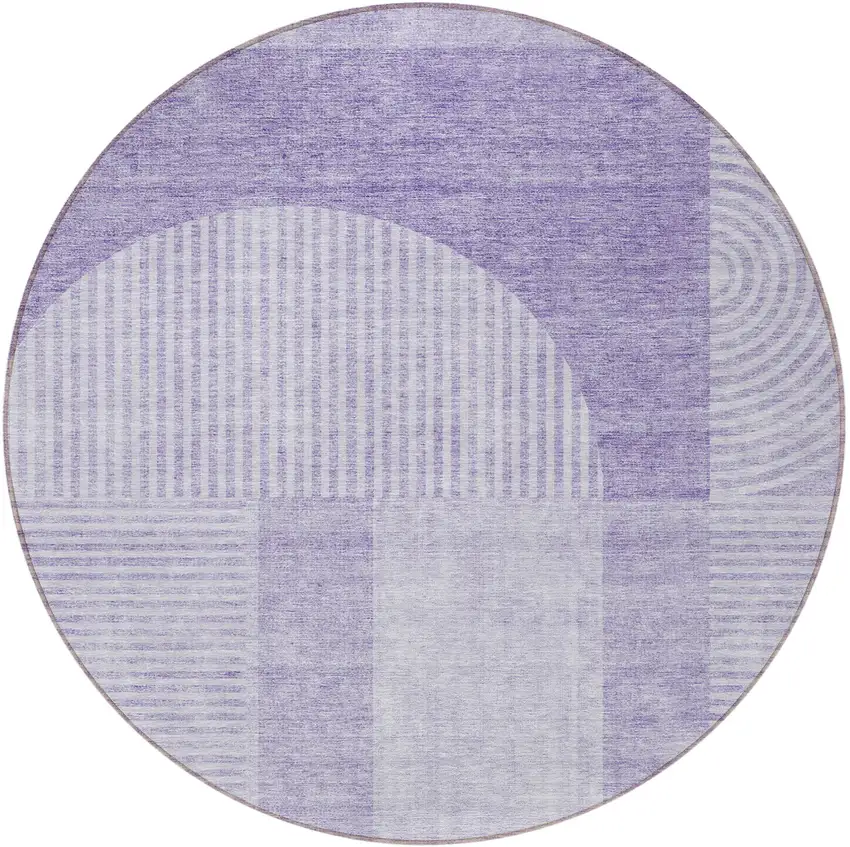 8' Lavender And Purple Round Geometric Washable Indoor Outdoor Area Rug Photo 4