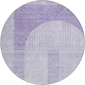 Photo of 8' Lavender And Purple Round Geometric Washable Indoor Outdoor Area Rug