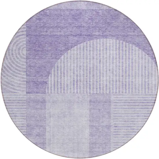 8' Lavender And Purple Round Geometric Washable Indoor Outdoor Area Rug Photo 1