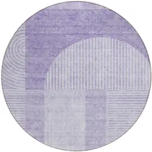 Photo of 8' Lavender And Purple Round Geometric Washable Indoor Outdoor Area Rug