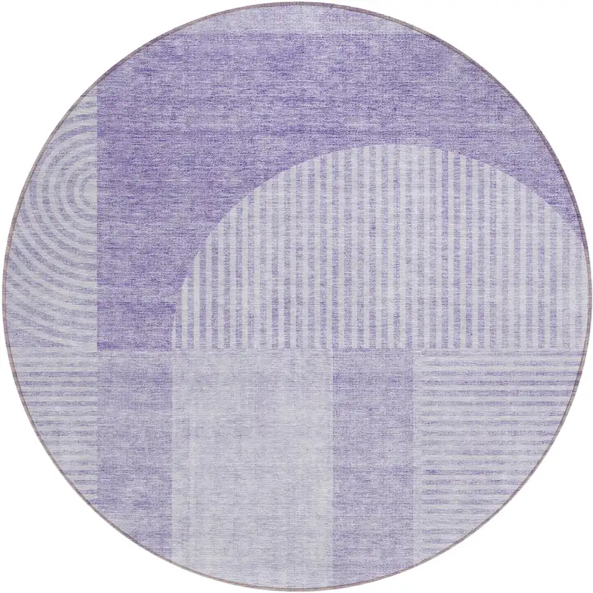 8' Lavender And Purple Round Geometric Washable Indoor Outdoor Area Rug Photo 1