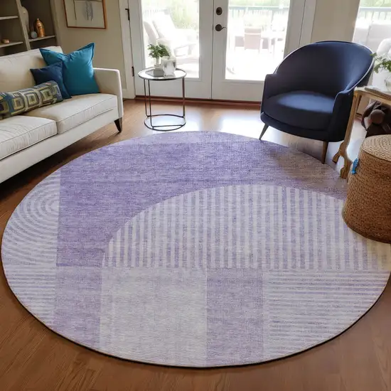 8' Lavender And Purple Round Geometric Washable Indoor Outdoor Area Rug Photo 6