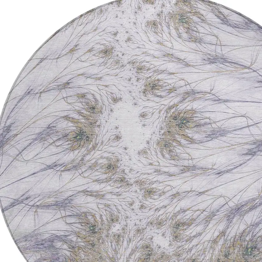 8' Lavender And Purple Round Oriental Washable Indoor Outdoor Area Rug Photo 2