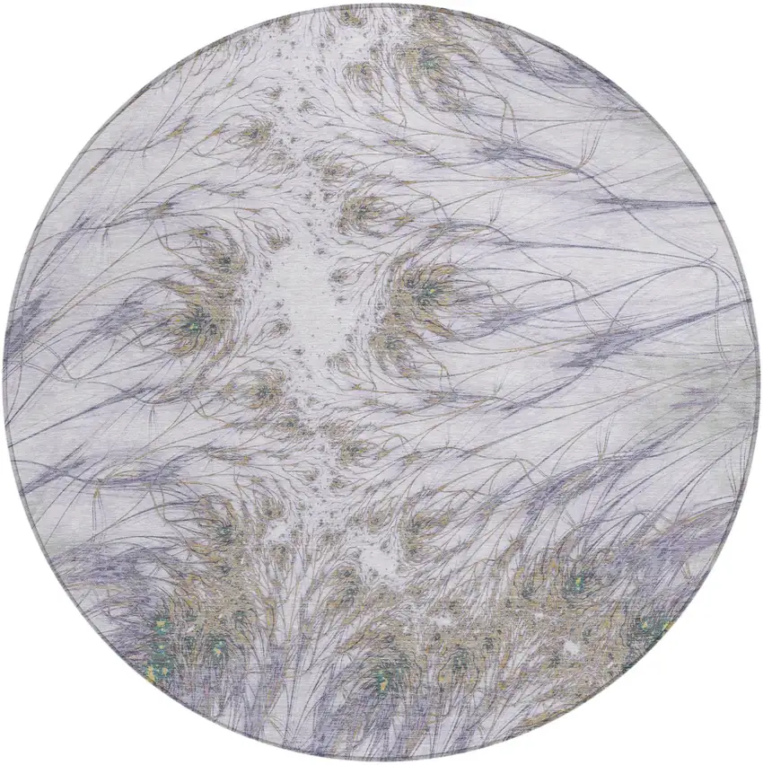 8' Lavender And Purple Round Oriental Washable Indoor Outdoor Area Rug Photo 1