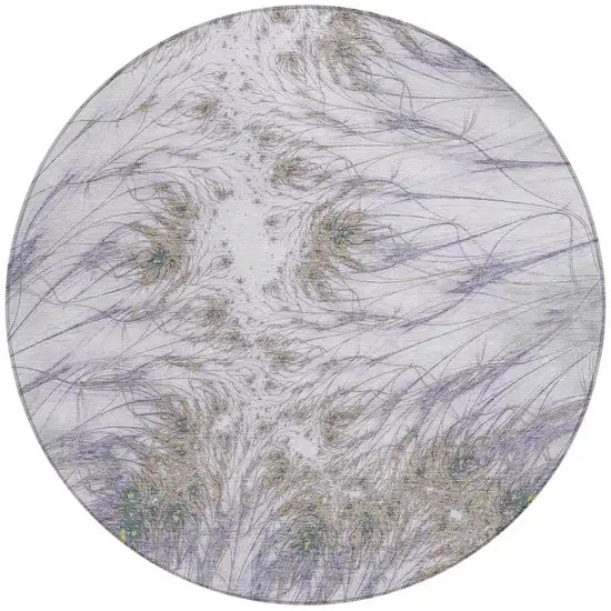 8' Lavender And Purple Round Oriental Washable Indoor Outdoor Area Rug Photo 3