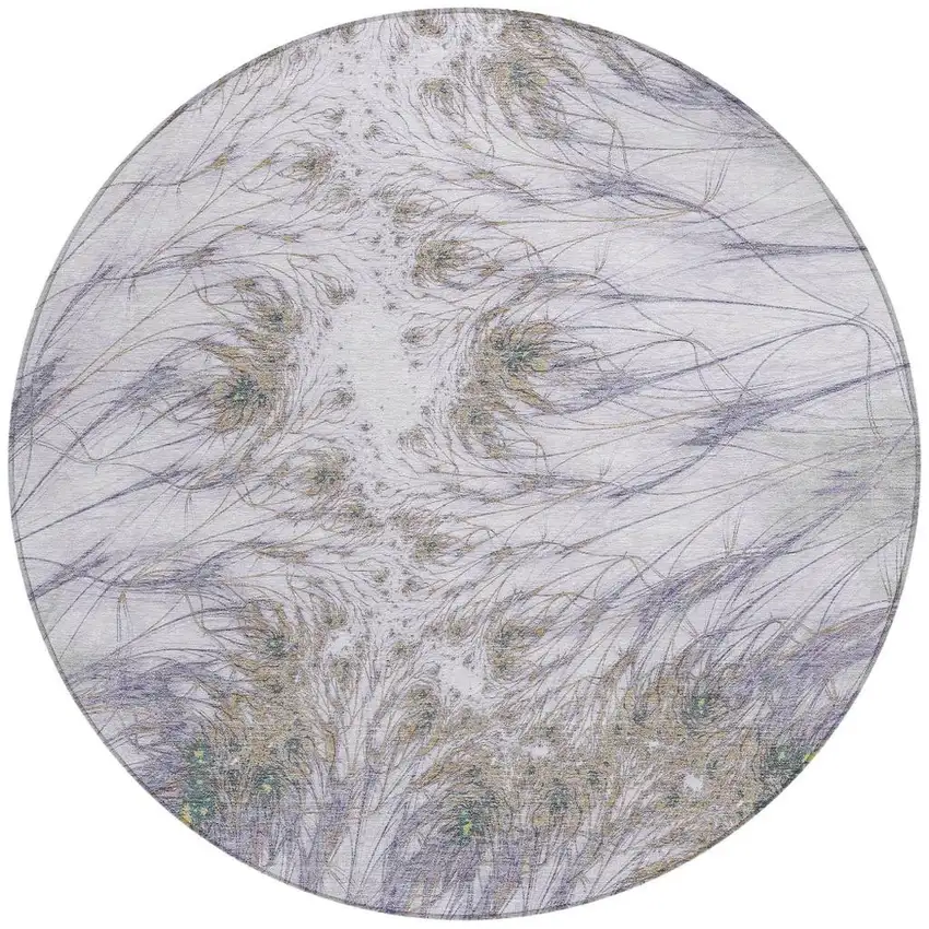 8' Lavender And Purple Round Oriental Washable Indoor Outdoor Area Rug Photo 3