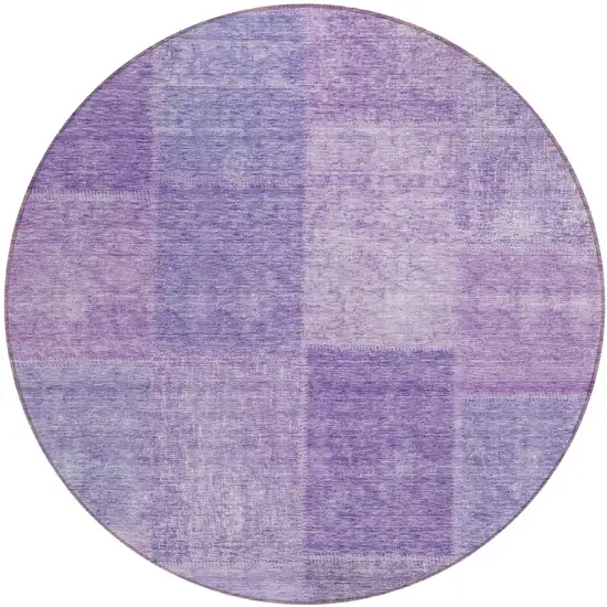 8' Lavender And Purple Round Patchwork Washable Indoor Outdoor Area Rug Photo 2