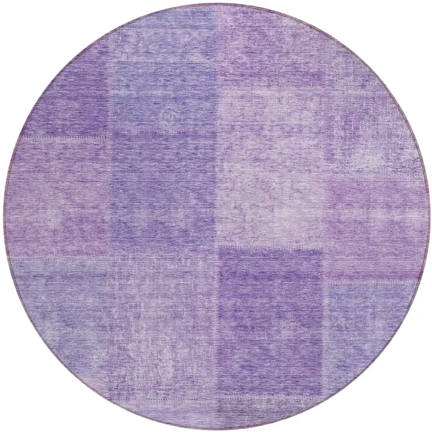 8' Lavender And Purple Round Patchwork Washable Indoor Outdoor Area Rug Photo 2