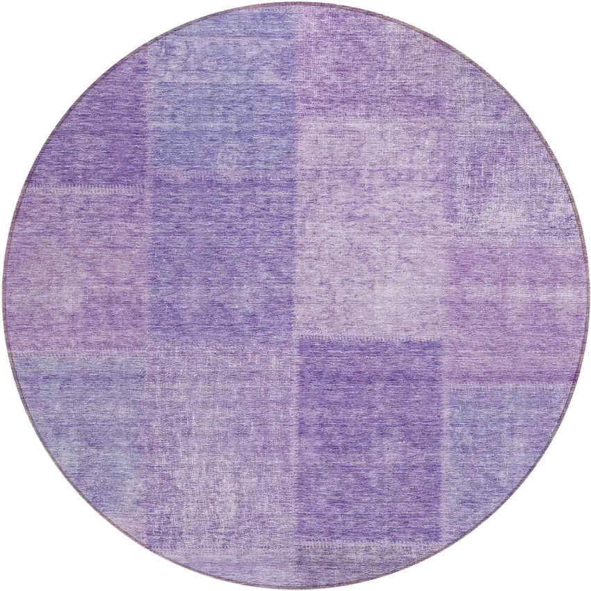 8' Lavender And Purple Round Patchwork Washable Indoor Outdoor Area Rug Photo 2