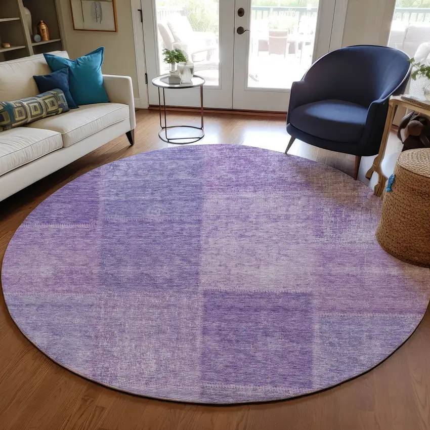 8' Lavender And Purple Round Patchwork Washable Indoor Outdoor Area Rug Photo 7