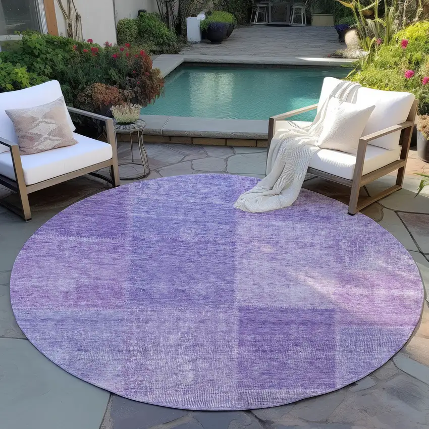 8' Lavender And Purple Round Patchwork Washable Indoor Outdoor Area Rug Photo 6