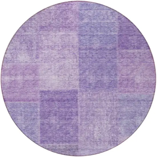 8' Lavender And Purple Round Patchwork Washable Indoor Outdoor Area Rug Photo 5