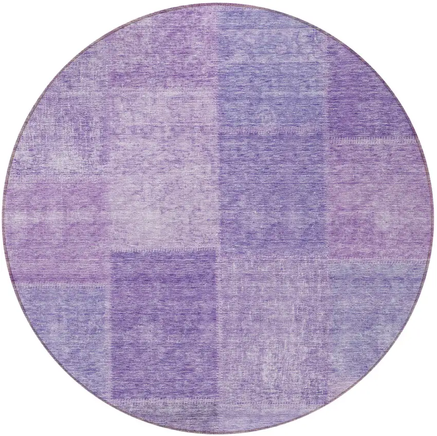 8' Lavender And Purple Round Patchwork Washable Indoor Outdoor Area Rug Photo 5