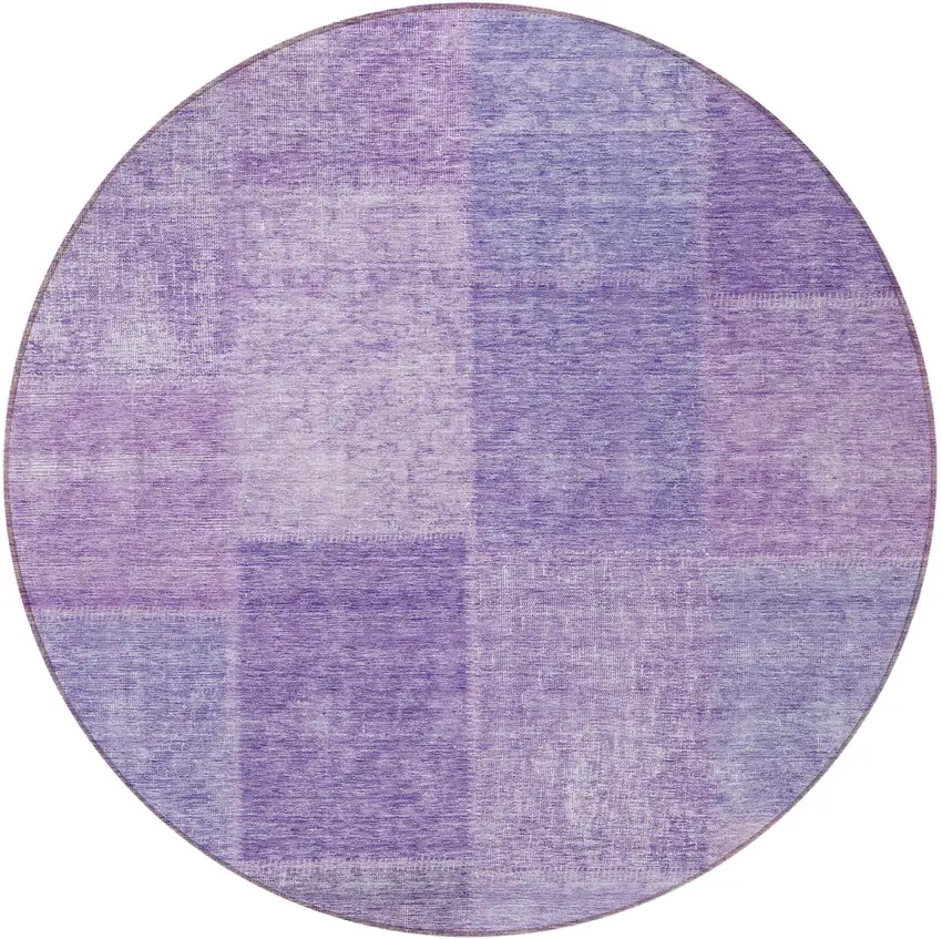 8' Lavender And Purple Round Patchwork Washable Indoor Outdoor Area Rug Photo 5