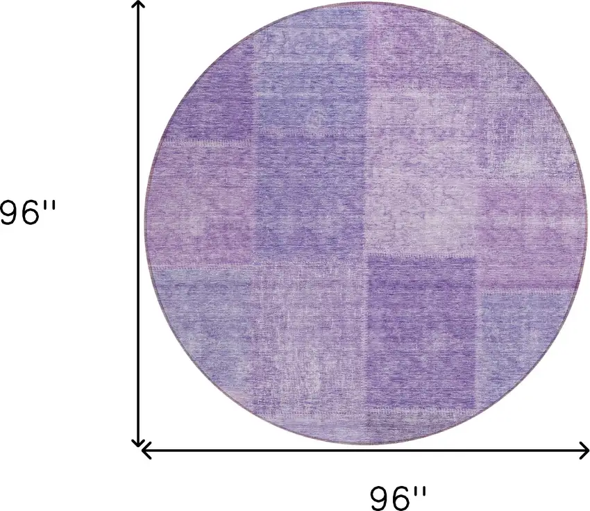 8' Lavender And Purple Round Patchwork Washable Indoor Outdoor Area Rug Photo 3