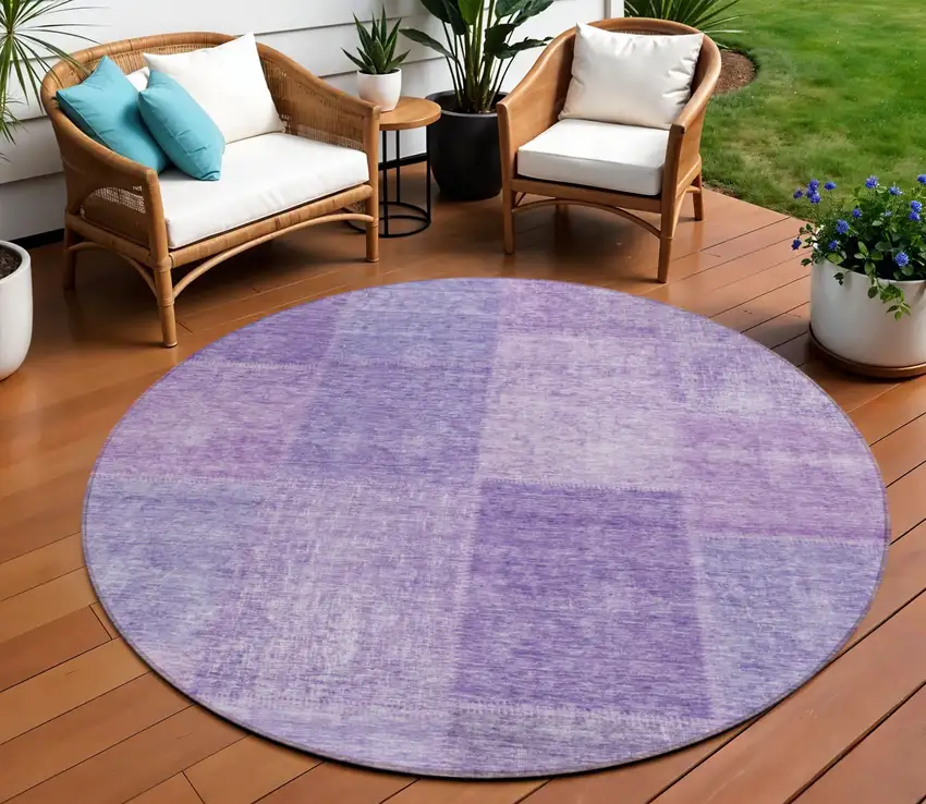 8' Lavender And Purple Round Patchwork Washable Indoor Outdoor Area Rug Photo 1
