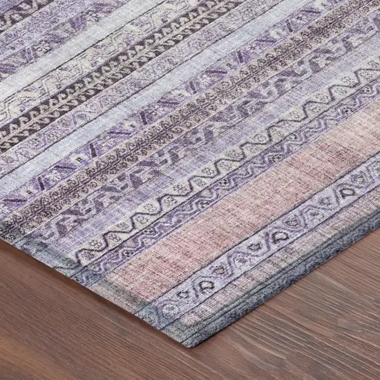 8' Lavender And Purple Round Striped Washable Indoor Outdoor Area Rug Photo 5