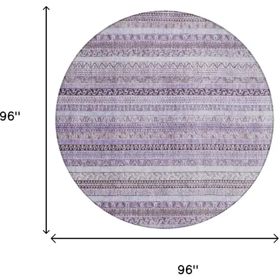 8' Lavender And Purple Round Striped Washable Indoor Outdoor Area Rug Photo 7