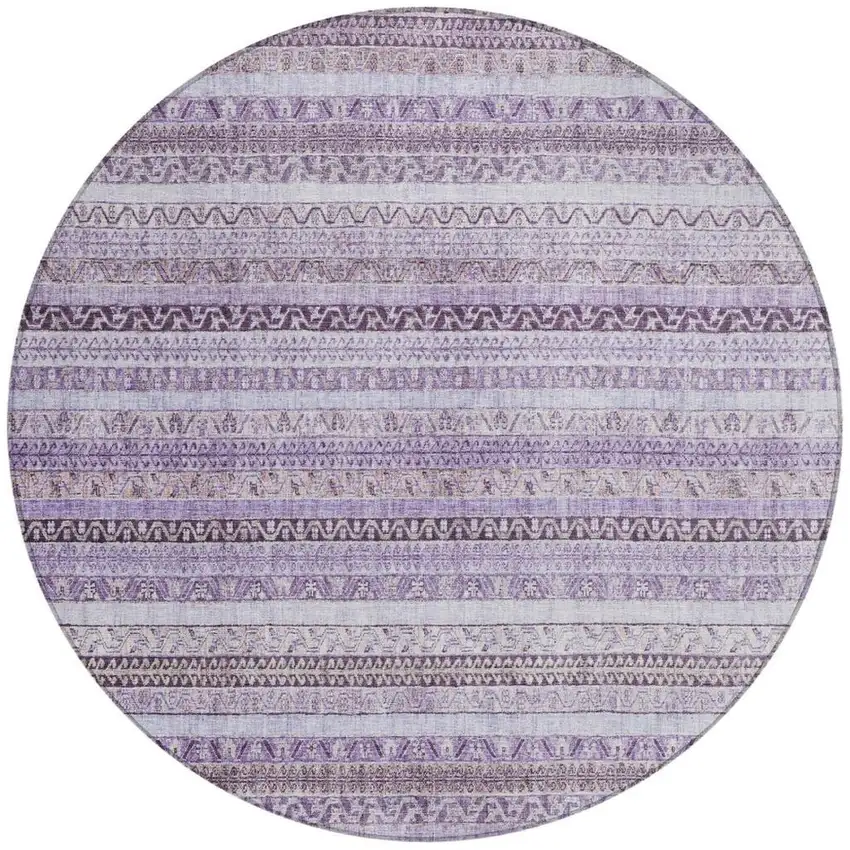 8' Lavender And Purple Round Striped Washable Indoor Outdoor Area Rug Photo 4