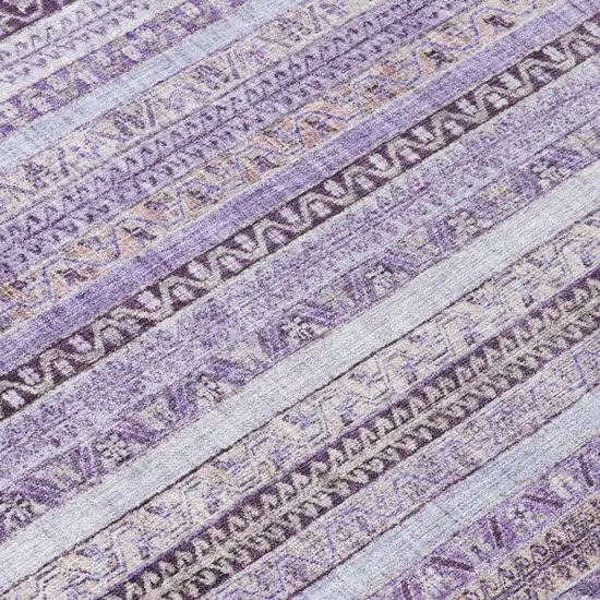 8' Lavender And Purple Round Striped Washable Indoor Outdoor Area Rug Photo 6