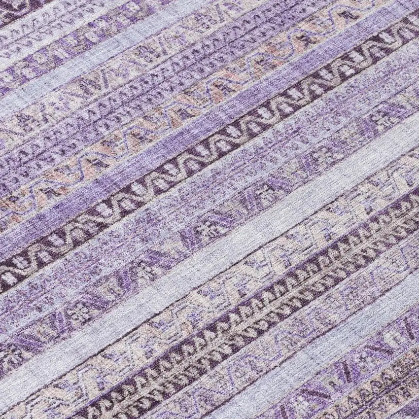 8' Lavender And Purple Round Striped Washable Indoor Outdoor Area Rug Photo 6