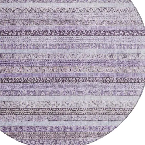 8' Lavender And Purple Round Striped Washable Indoor Outdoor Area Rug Photo 3