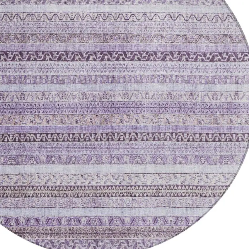 8' Lavender And Purple Round Striped Washable Indoor Outdoor Area Rug Photo 3