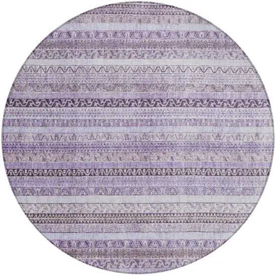 8' Lavender And Purple Round Striped Washable Indoor Outdoor Area Rug Photo 2