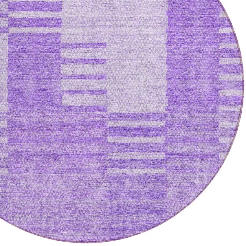 8' Lavender And Purple Round Striped Washable Indoor Outdoor Area Rug Photo 4