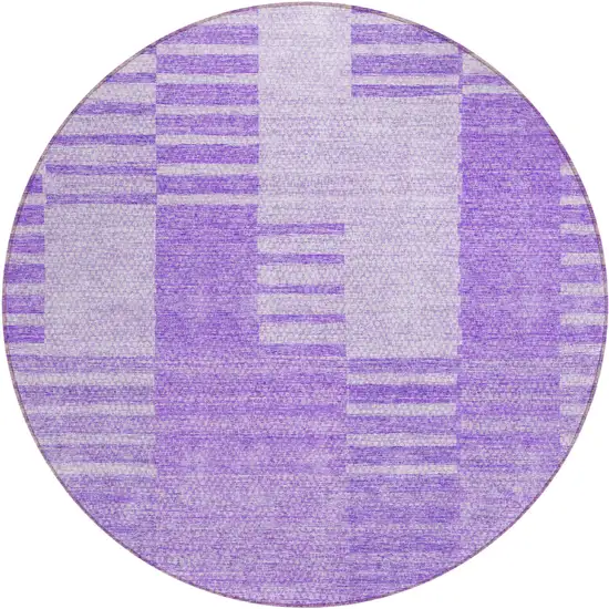 8' Lavender And Purple Round Striped Washable Indoor Outdoor Area Rug Photo 2