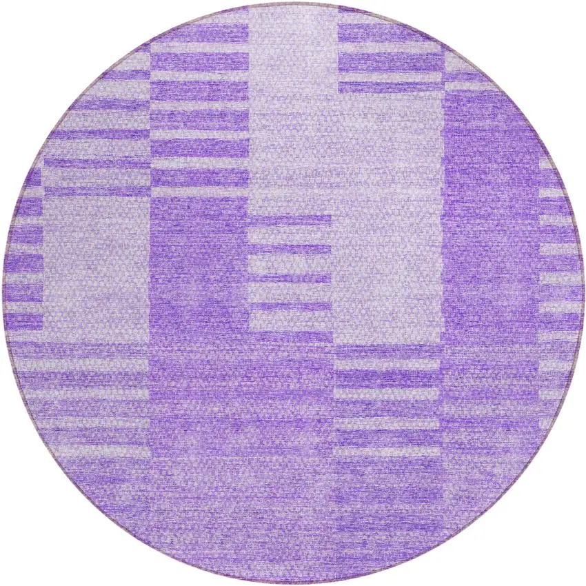 8' Lavender And Purple Round Striped Washable Indoor Outdoor Area Rug Photo 2