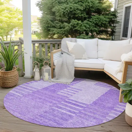 8' Lavender And Purple Round Striped Washable Indoor Outdoor Area Rug Photo 6