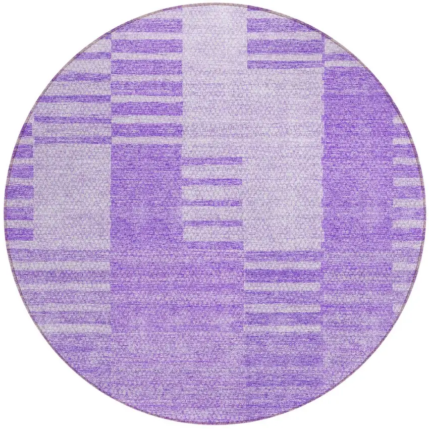 8' Lavender And Purple Round Striped Washable Indoor Outdoor Area Rug Photo 5