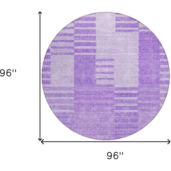 8' Lavender And Purple Round Striped Washable Indoor Outdoor Area Rug Photo 3